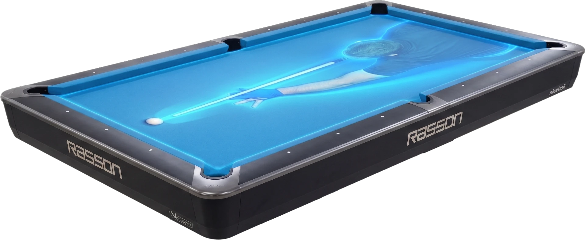Rasson pool table with an opponent projected onto the felt